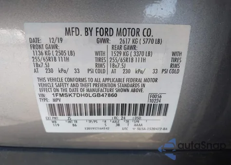 2020 Ford Explorer Xlt z USA, uszkodzony, nr VIN 1FMSK7DH0LGB47860